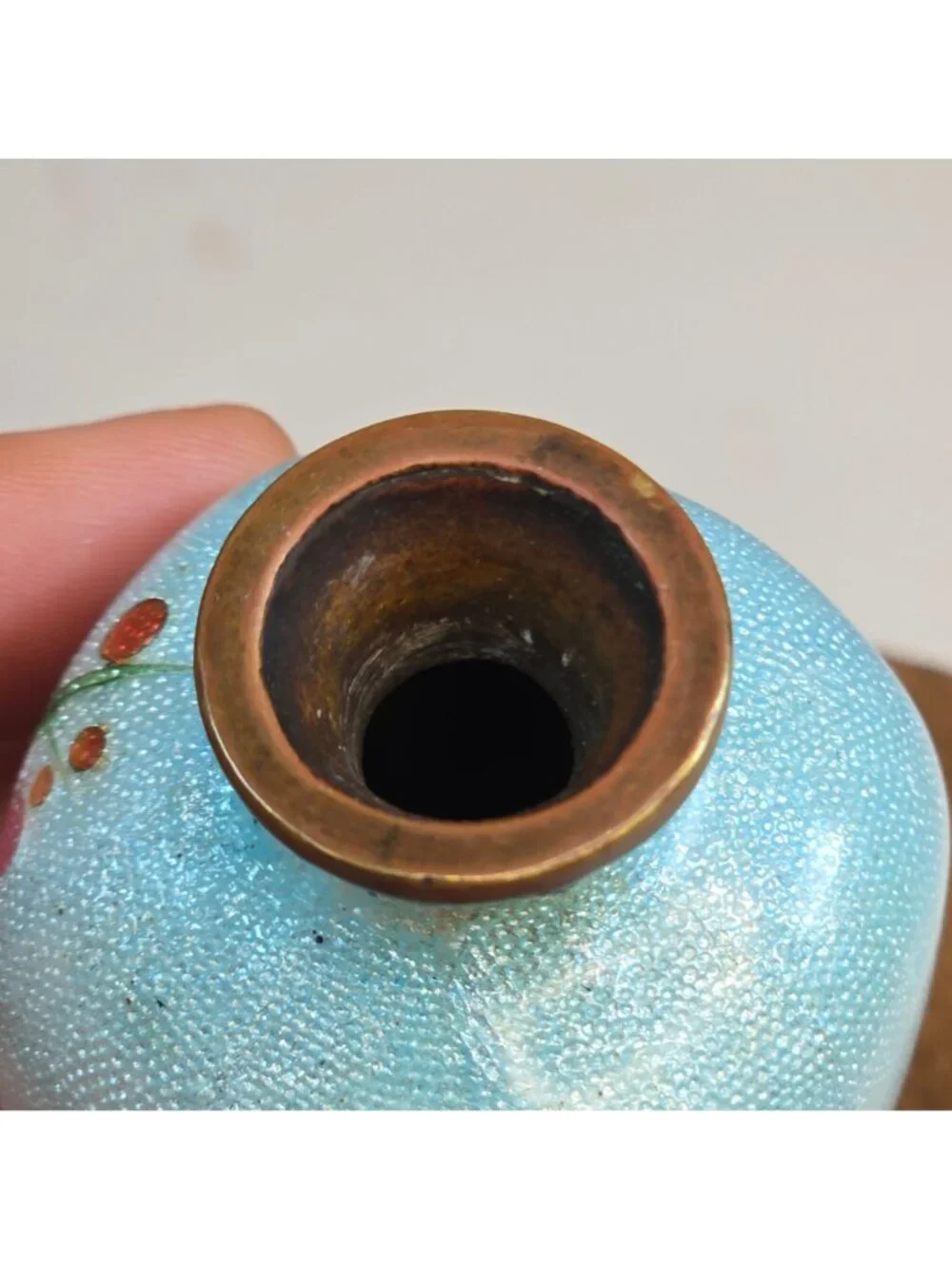 Antique 19th Century Japanese Meiji Mini Foil Enamel Bronze Vase Cherry Blossom